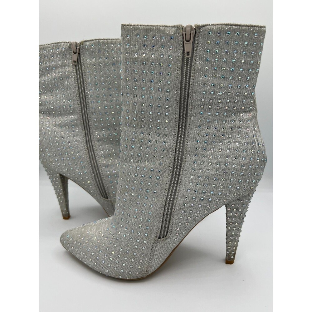 Anne Michelle Sparkly Rhinestone Pointed Toe Booties Silver Size 9 - Picture 4 of 12